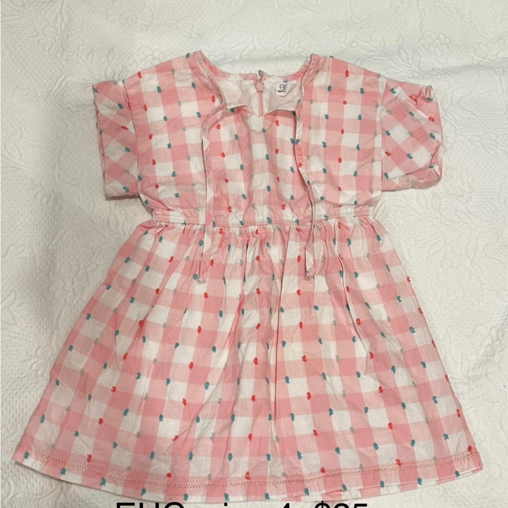 Pink and White Checkered Sundress with Swiss Dots